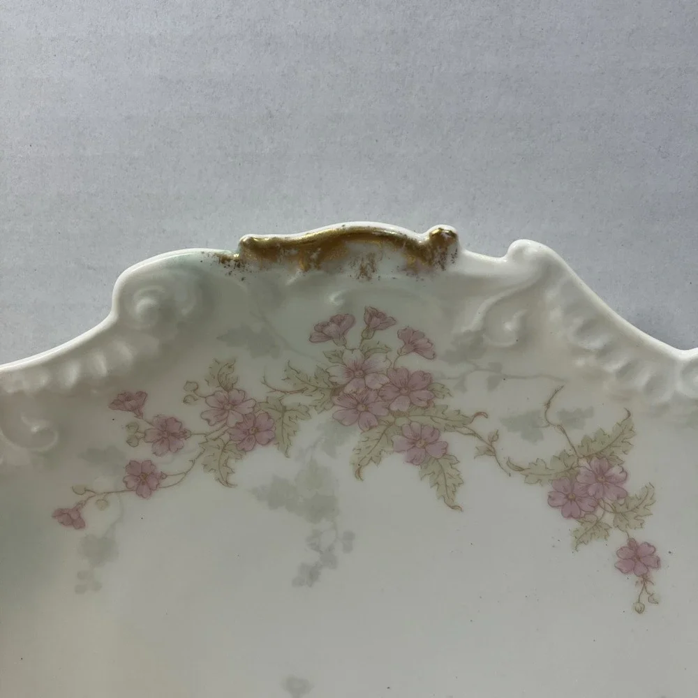 Antique P & B Limoges France Porcelain Plate Pink Floral Gold Scalloped 8.5